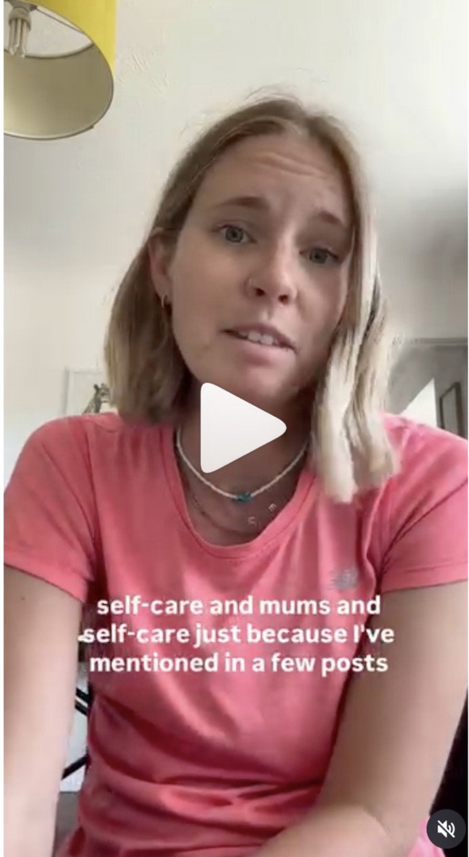 Emilie talking to camera about self-care for new mums